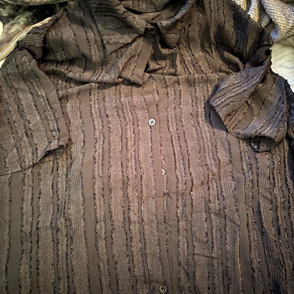 Verdusa Sheer Textured Oversized Shirt